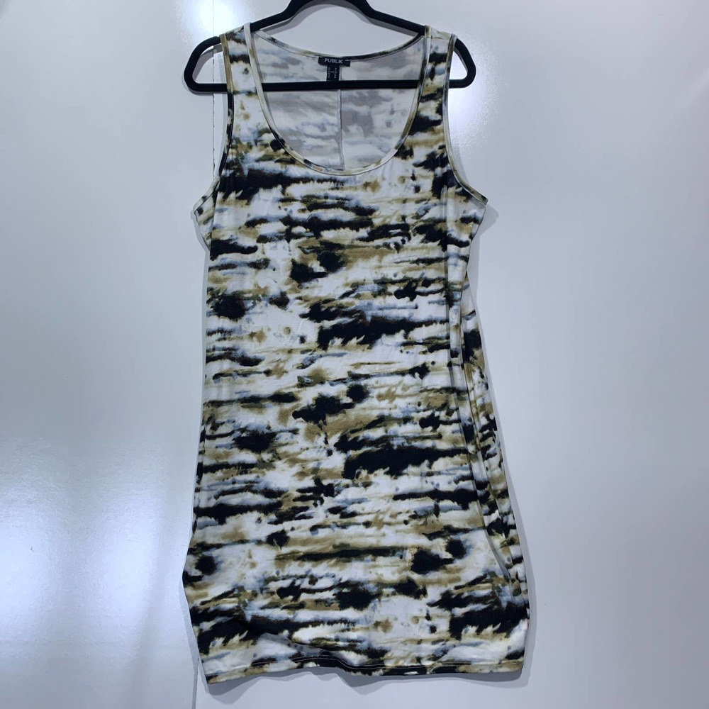 Publik Sleeveless Tie Dye Mini Dress Cream Tan Sz 3X